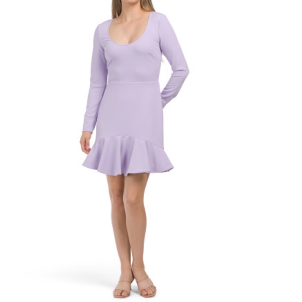NWT Trina Turk Lilac Breeze Form 3 Long Sleeve Ruffle Mini Dress Size 12